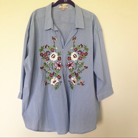 Gibson Latimer Tops - Gibson Latimer Embroidered Oxford Style Blouse